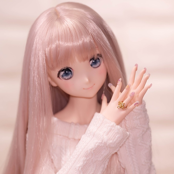 【DDネイルハンド】ホワイトピンク リング付き