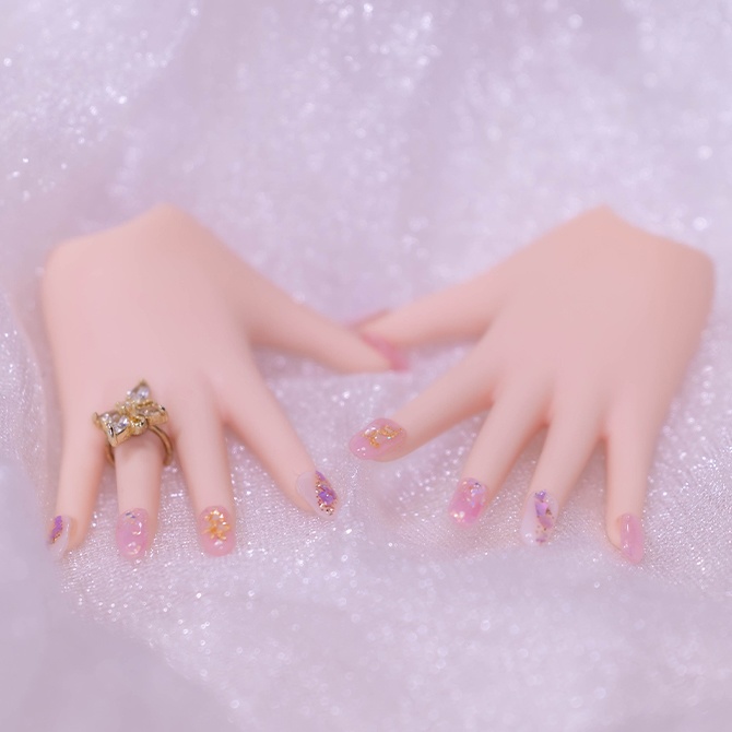 【DDネイルハンド】ホワイトピンク リング付き