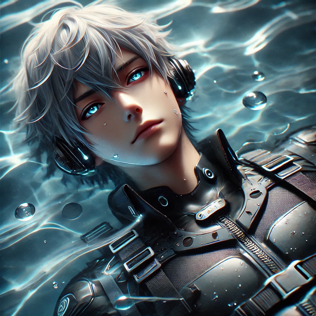 「水に溶けるように、僕の存在も消えていくのかもしれない。」"Like dissolving into the water, perhaps my existence is fading away too."