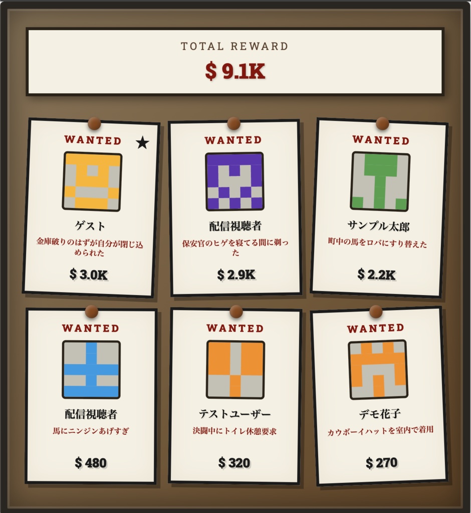 【わんコメ連携】賞金首ランキング - 視聴者を指名手配するOBSウィジェット