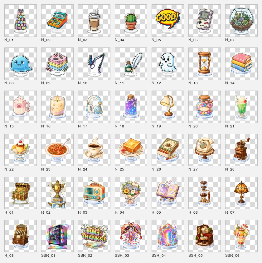 【わんコメ連携】デスクトップ・パレードV1.5.0【42種アクスタ収録】コメント参加ガシャで画面下にアクスタが並ぶOBSオーバーレイ
