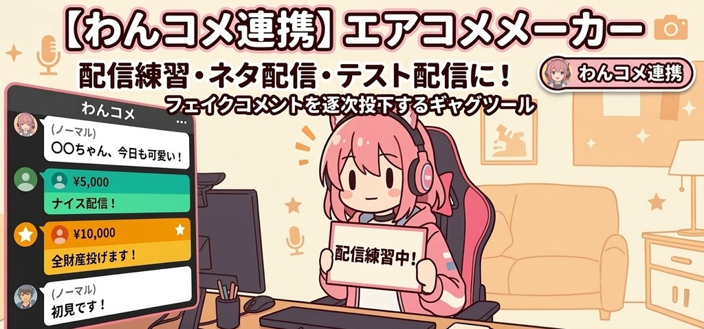 【わんコメ連携】エアコメメーカー - 配信練習・ネタ配信に！フェイクコメントを逐次投下するギャグツール