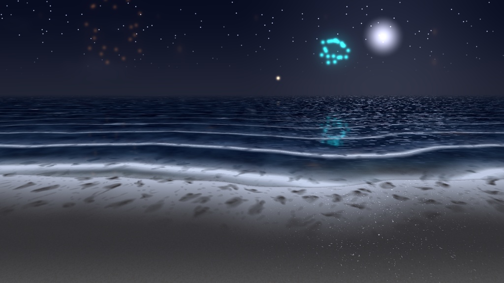 【わんコメ連携】コメントで波がさわぐ夏の配信背景「コメサイドビーチ」【昼・夕・夜/花火演出】