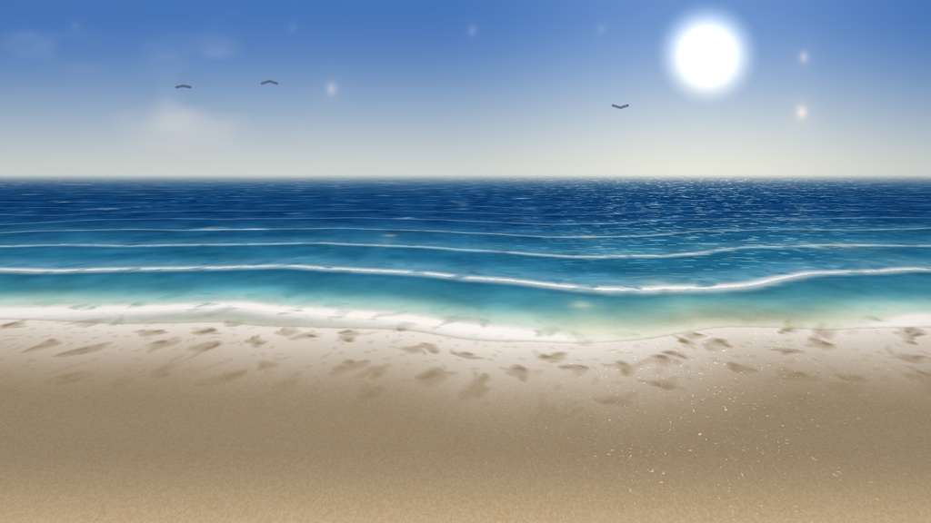 【わんコメ連携】コメントで波がさわぐ夏の配信背景「コメサイドビーチ」【昼・夕・夜/花火演出】