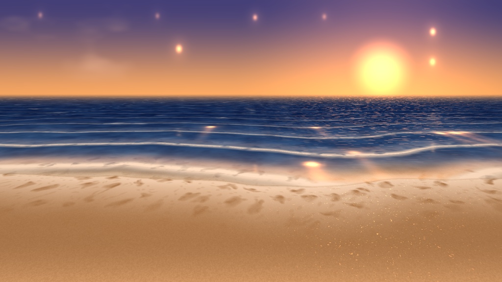 【わんコメ連携】コメントで波がさわぐ夏の配信背景「コメサイドビーチ」【昼・夕・夜/花火演出】