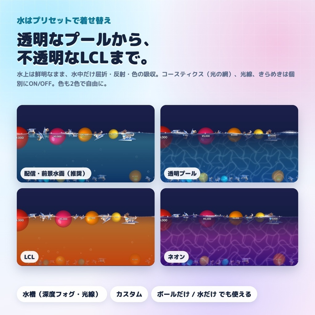 【わんコメ連携】ジュエルプール - ジュエル・スパチャが物理で溜まって配信画面が沈んでいく【β版・無料公開中 / わんコメ9対応】