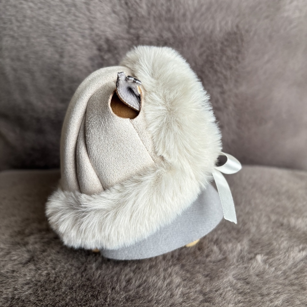 新色 もふもふお帽子(耳出しバージョン)サテンリボン アイボリーカラー