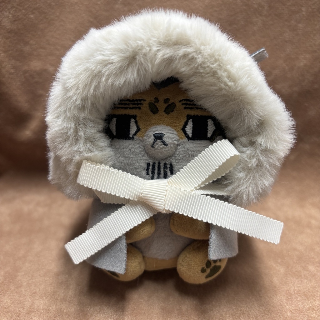 新色　もふもふお帽子（耳出しバージョン）グロランリボン  アイボリーカラー