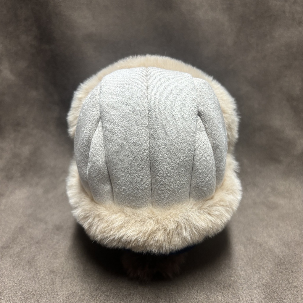 ミルクティーカラーもふもふお帽子(耳穴無し)サテンリボン