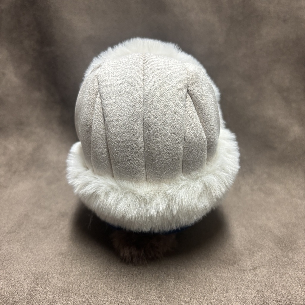 もふもふお帽子(耳穴無し)アイボリーカラー サテンリボン