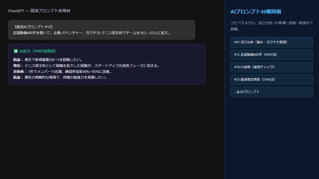 就活オールインワンキット|Googleスプレッドシート版 ES管理+自己分析+AIプロンプト30