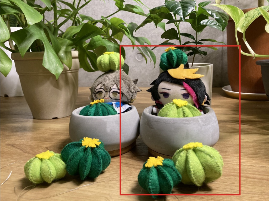 にじぱぺっと用　サボテンぬい（黄緑）＋サボテンぬい冠（深緑）