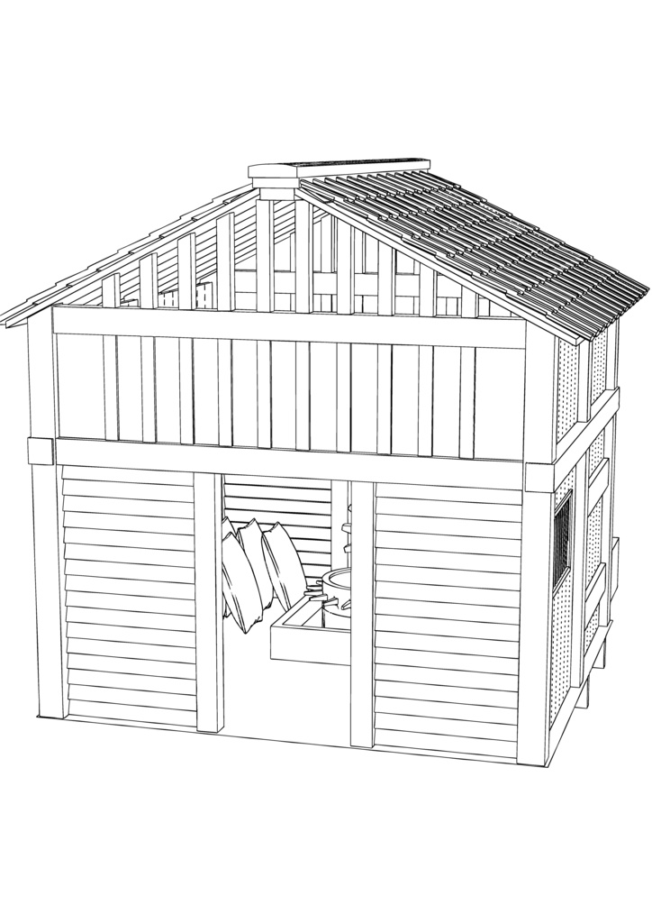 【漫画等の3D素材】日本・水車小屋(小)