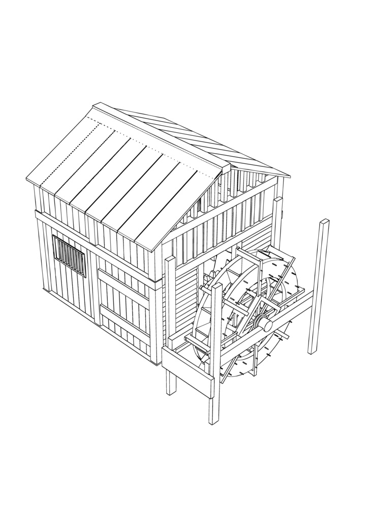 【漫画等の3D素材】日本・水車小屋(小)