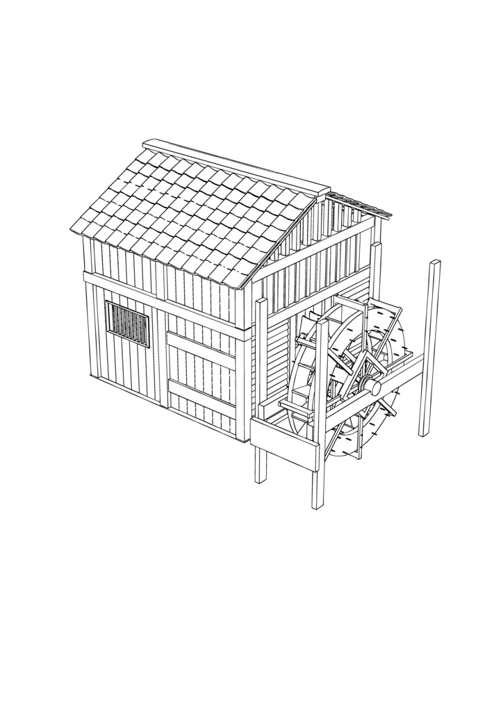 【漫画等の3D素材】日本・水車小屋(小)