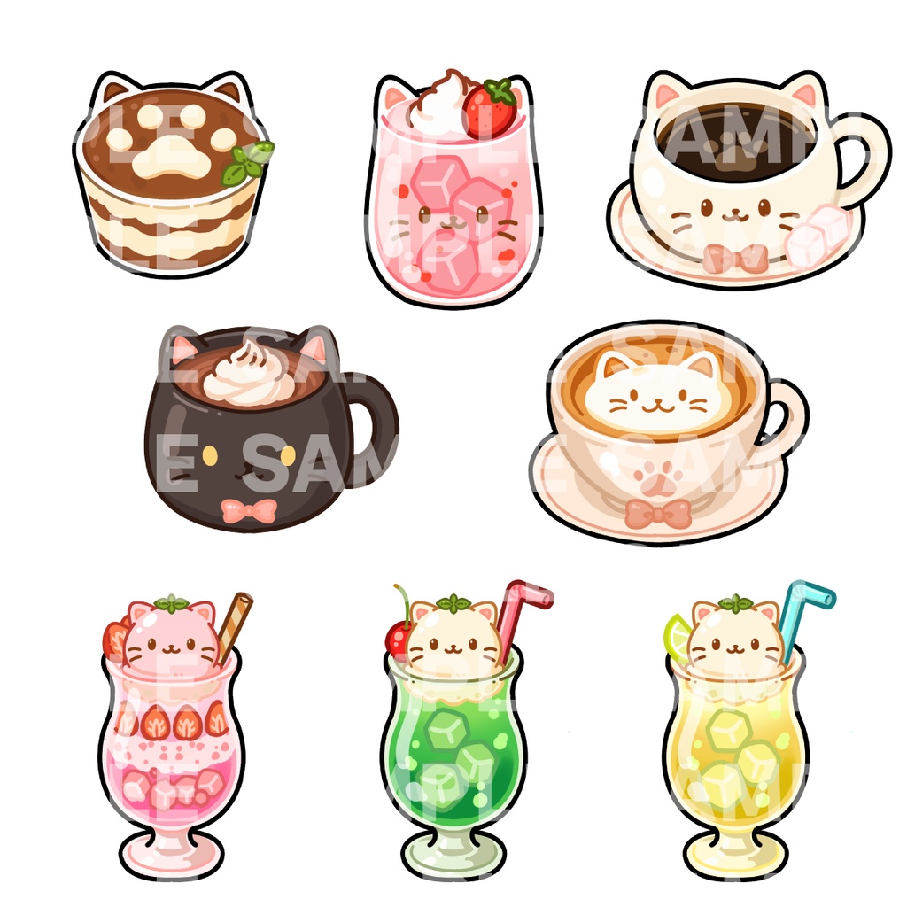 【イラスト素材】猫の喫茶店メニュー素材 35点【背景透過PNG】追加DLC有り