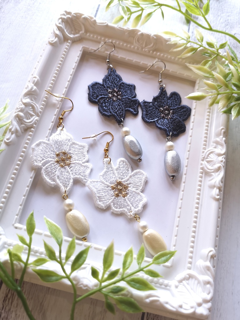 レースフラワーのピアス(ノンホールピアス変更可)