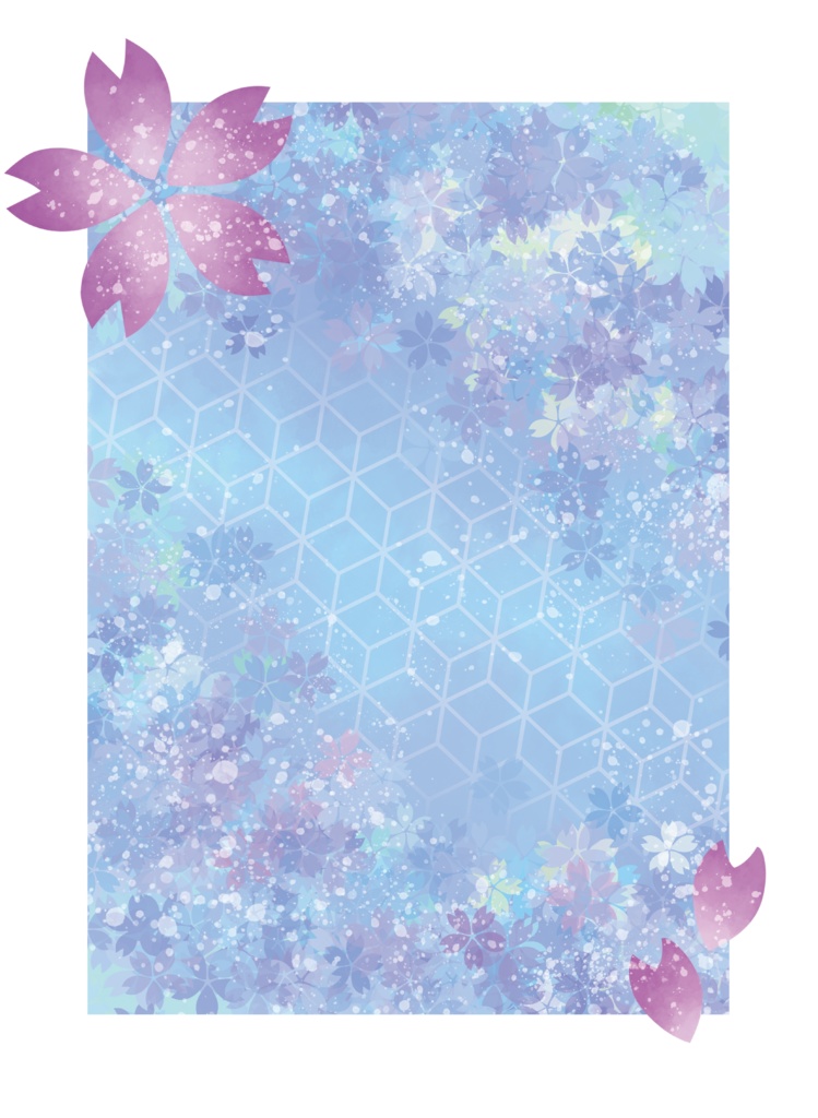 桜柄Tシャツ - ブルー