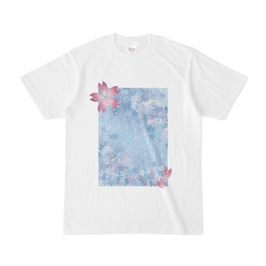 桜柄Tシャツ - ブルー