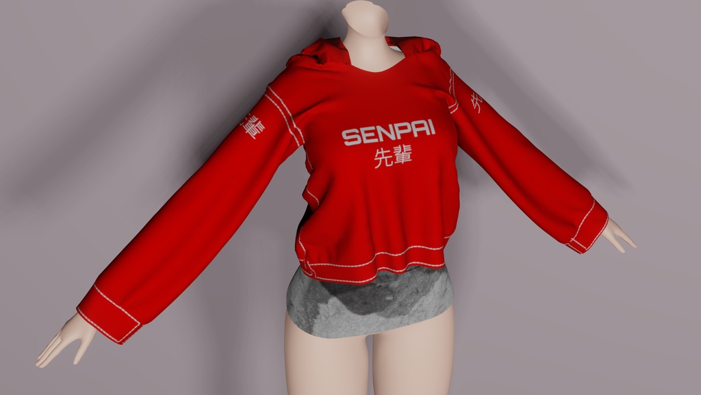 先輩パーカー Kawaii Red Senpai Hoodie for VRChat Avatar's 可愛い
