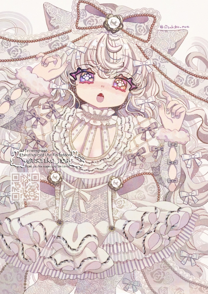 キラキラポストカード2種(ゴスロリ白猫ちゃん)