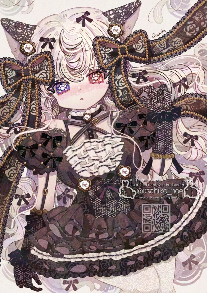 キラキラポストカード2種(ゴスロリ白猫ちゃん)