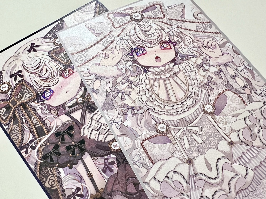 キラキラポストカード2種(ゴスロリ白猫ちゃん)