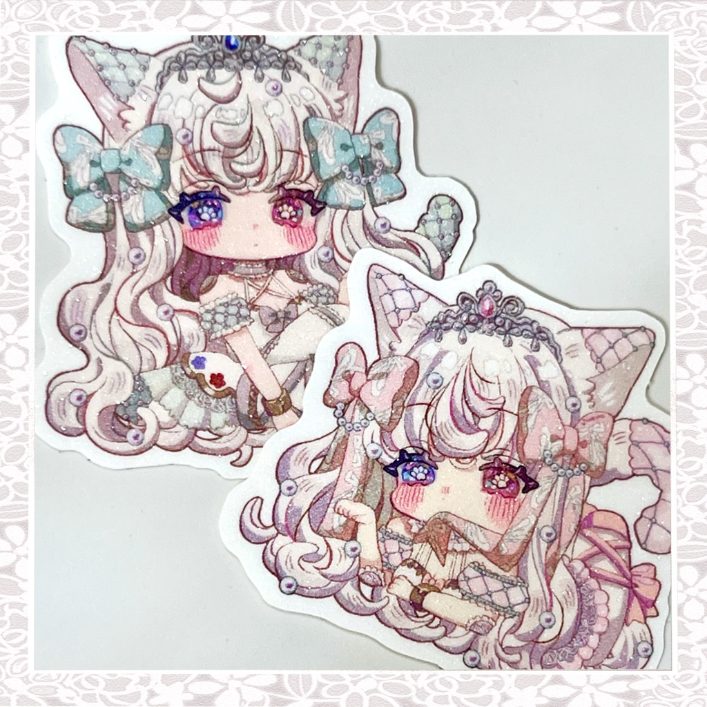 キラキラ6cmダイカットシール(バレリーナ白猫ちゃん)