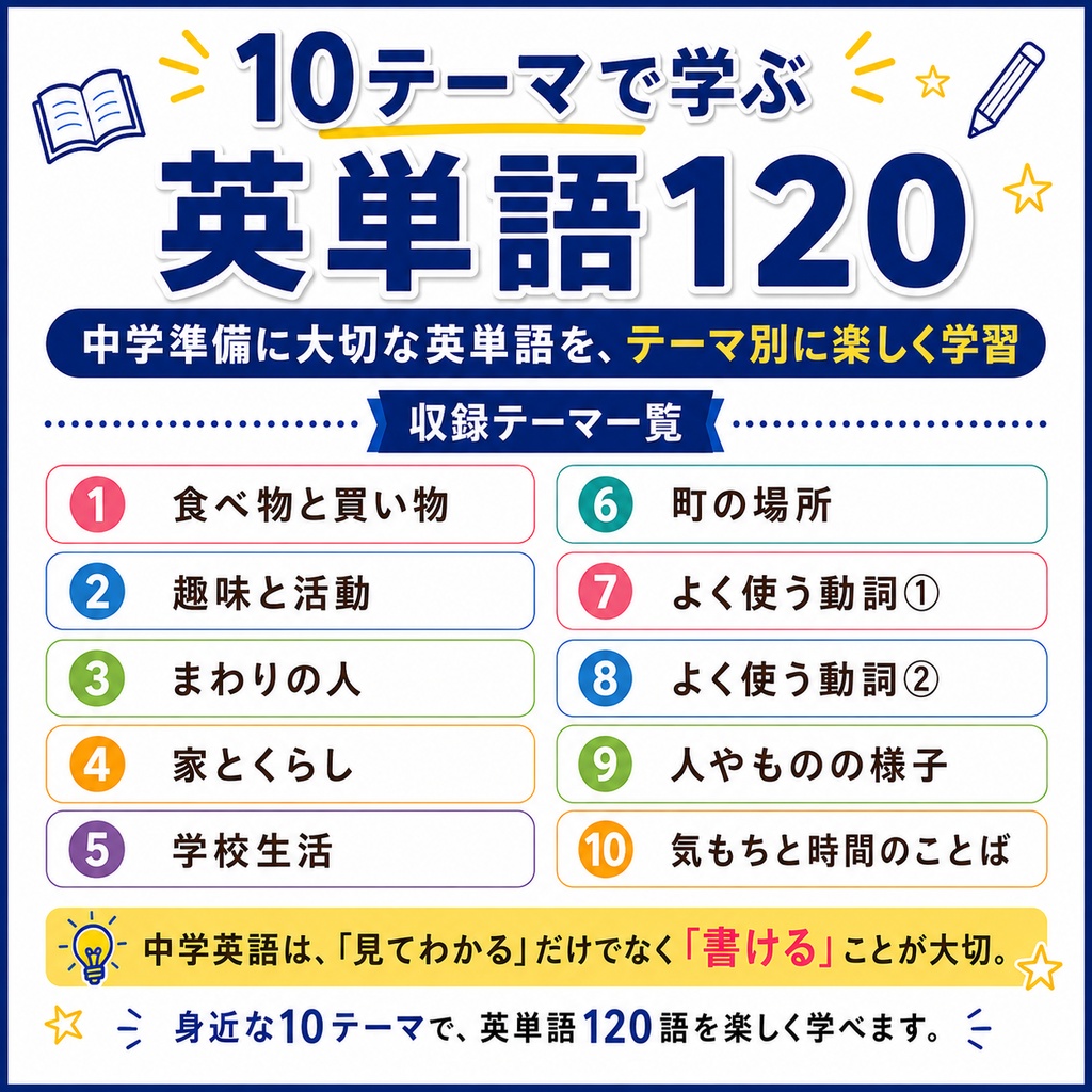 中学準備 英単語120 | 英単語パズル&書く練習PDF【小学生~新中1】Vol.2