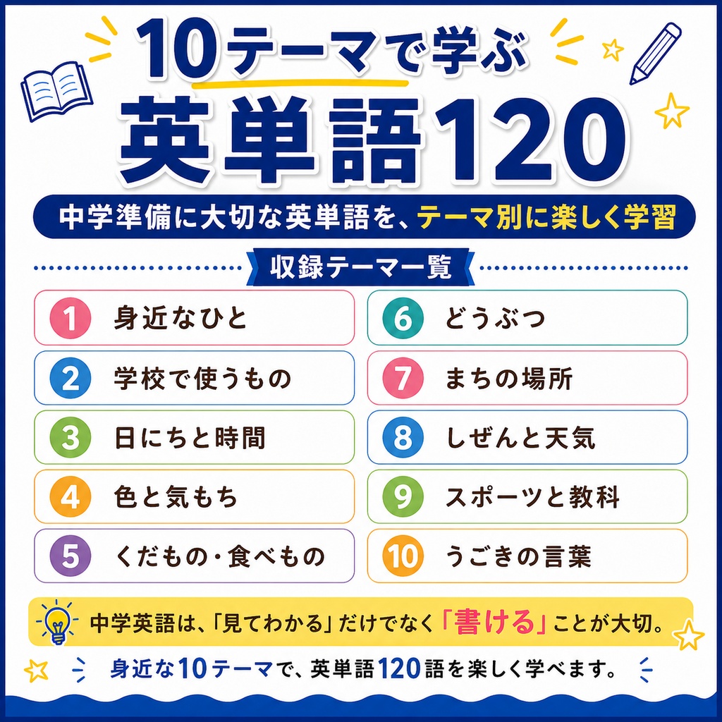 中学準備 英単語120|英単語パズル&書く練習PDF【小学生〜新中1】Vol.1