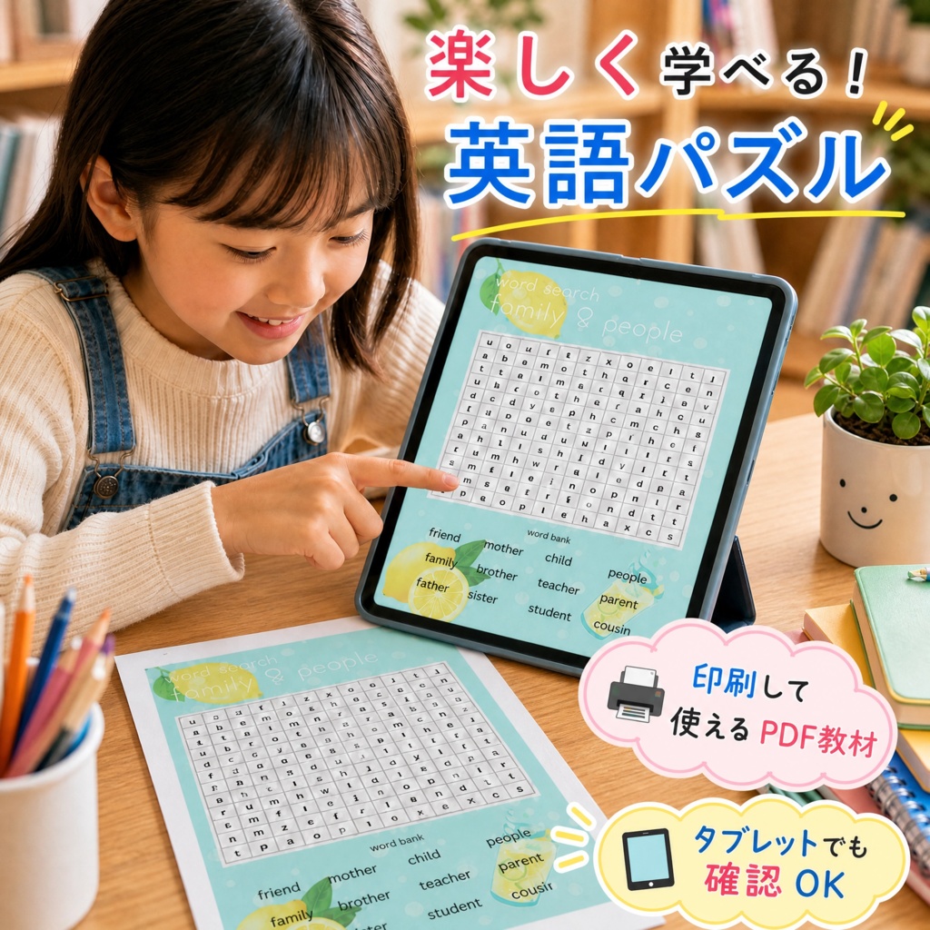 【印刷してすぐ遊べる】英語でわくわく!単語さがしパズル Vol.1|10テーマ収録・タブレットOK|お楽しみ会・イベント・レクに使える英語あそびPDF