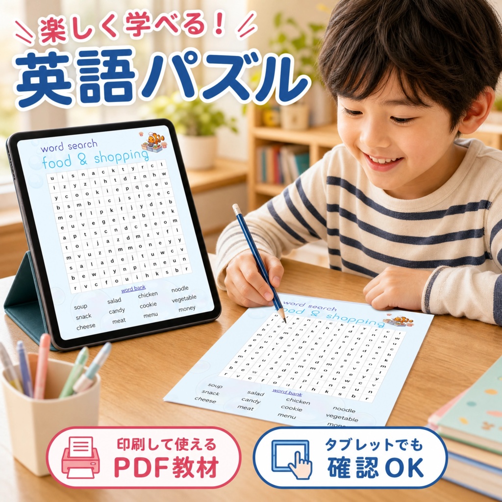 【印刷してすぐ遊べる】英語でわくわく!単語さがしパズル Vol.2|10テーマ収録・タブレットOK|少しレベルアップ/お楽しみ会・レクに使える英語あそびPDF