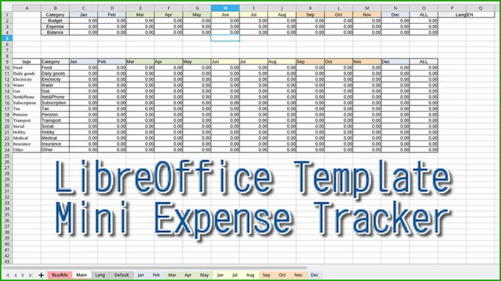 ミニ家計簿テンプレート / Mini Expense Tracker Template (LibreOffice Calc Template)