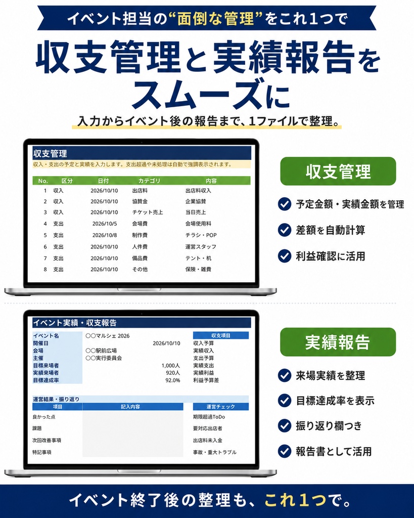 イベント運営まるごと管理Excel|出店者・ToDo・当日進行・収支をこれ1つで
