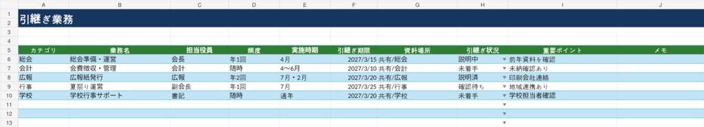 PTA・自治会 役員引継ぎExcel|業務・後任・年間予定・資料を一括整理