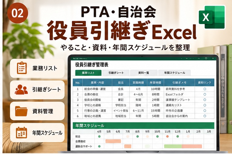 PTA・自治会 役員引継ぎExcel｜業務・後任・年間予定・資料を一括整理