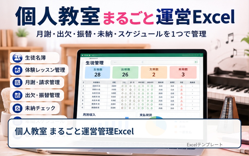 個人教室 まるごと運営管理Excel｜月謝・出欠・振替・未納・年間予定