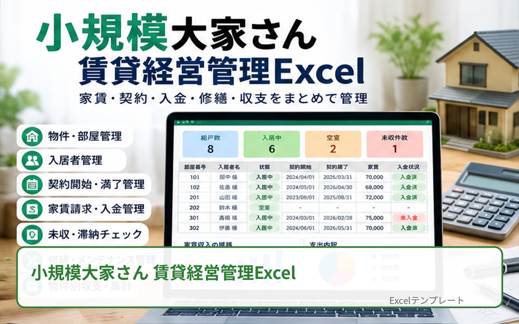 小規模大家さん 賃貸経営管理Excel｜家賃・入金・未収・契約・修繕・収支