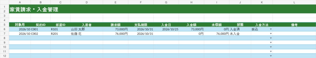 小規模大家さん 賃貸経営管理Excel|家賃・入金・未収・契約・修繕・収支