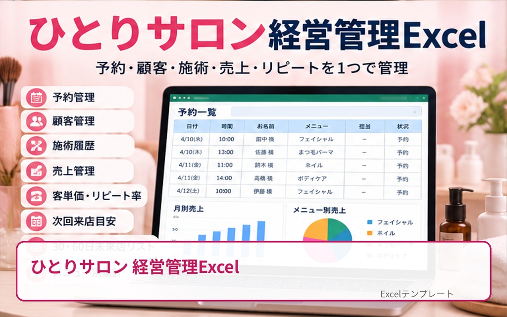 ひとりサロン 経営管理Excel｜予約・顧客・施術・売上・未回来店
