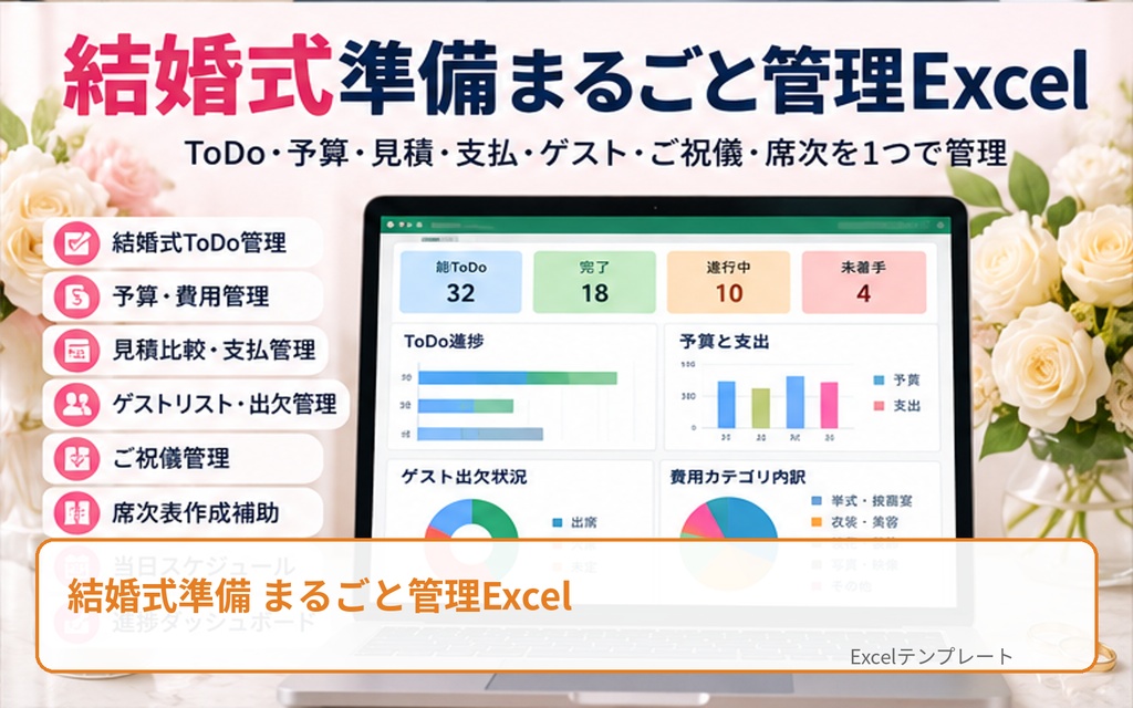 結婚式準備 まるごと管理Excel｜ToDo・予算・ゲスト・ご祝儀・席次