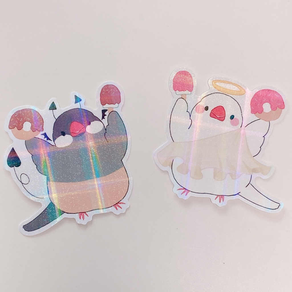 天使文鳥と悪魔文鳥のステッカー