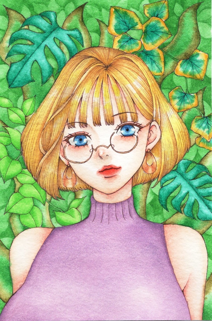 原画 ポストカードサイズ 透明水彩 yu*artwork BOOTH 透明水彩画原画onコラージュ『劇団ミニ・キャンツ №1キャメロン』ポストカードサ