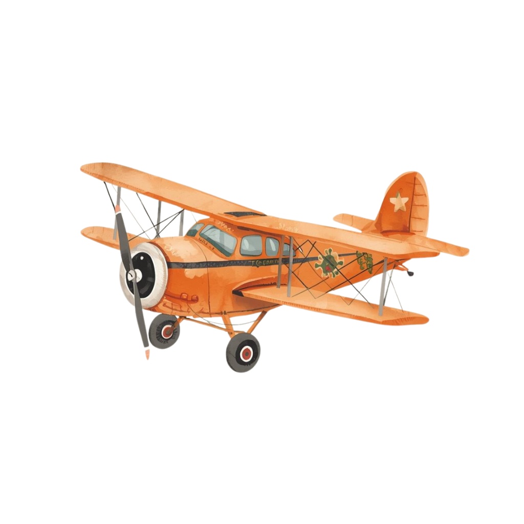 旅行シリーズのオレンジ色アンティーク水彩クリップアート(PNG形式)