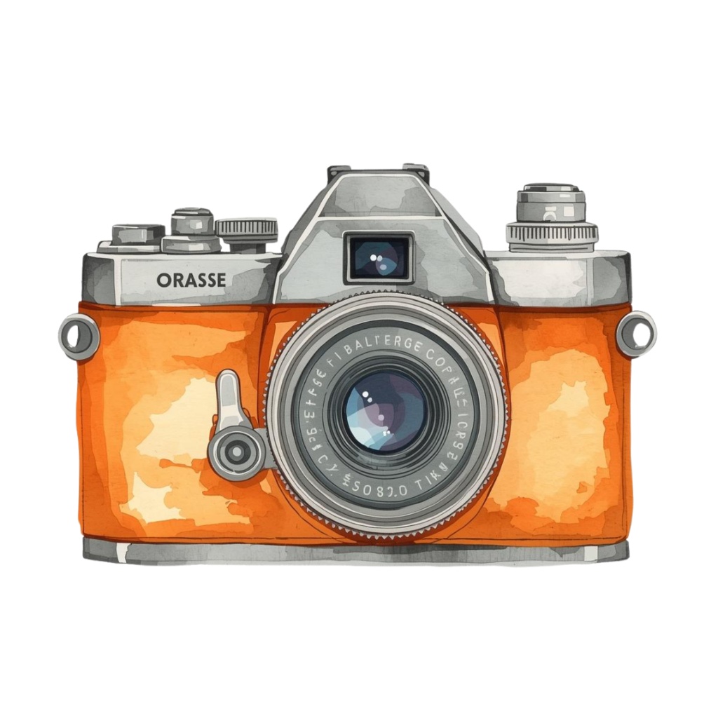 旅行シリーズのオレンジ色アンティーク水彩クリップアート(PNG形式)