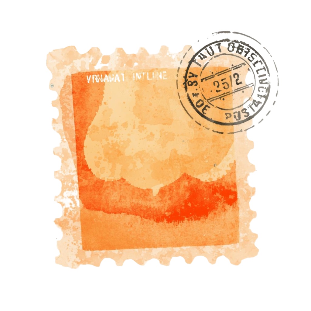 旅行シリーズのオレンジ色アンティーク水彩クリップアート(PNG形式)