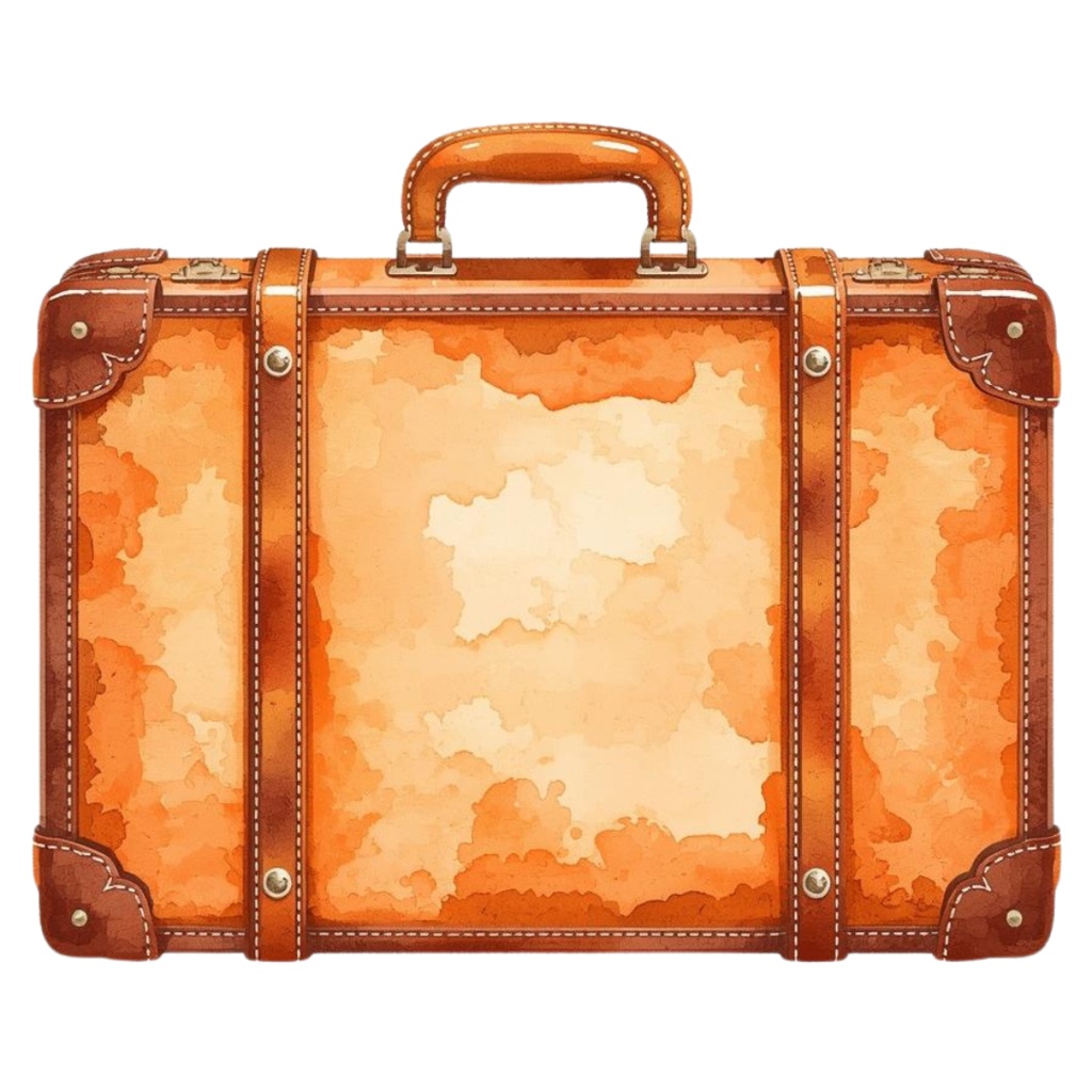 旅行シリーズのオレンジ色アンティーク水彩クリップアート(PNG形式)