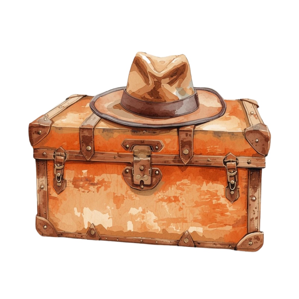 旅行シリーズのオレンジ色アンティーク水彩クリップアート(PNG形式)