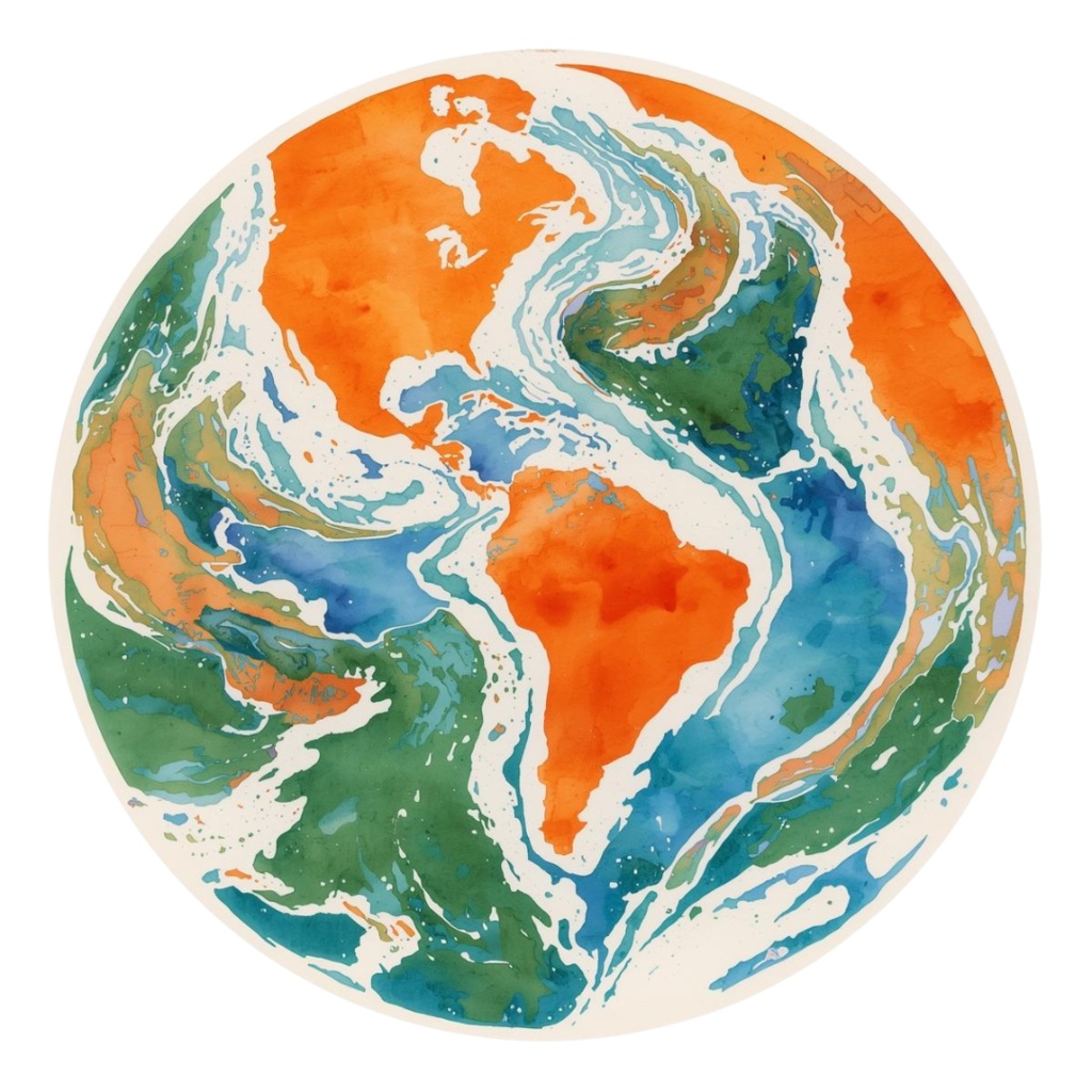 旅行シリーズのオレンジ色アンティーク水彩クリップアート(PNG形式)