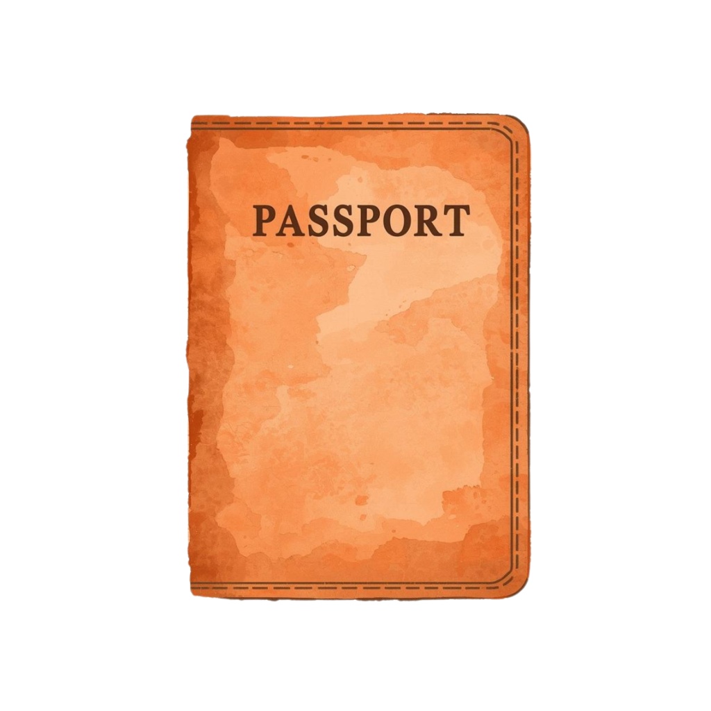 旅行シリーズのオレンジ色アンティーク水彩クリップアート(PNG形式)